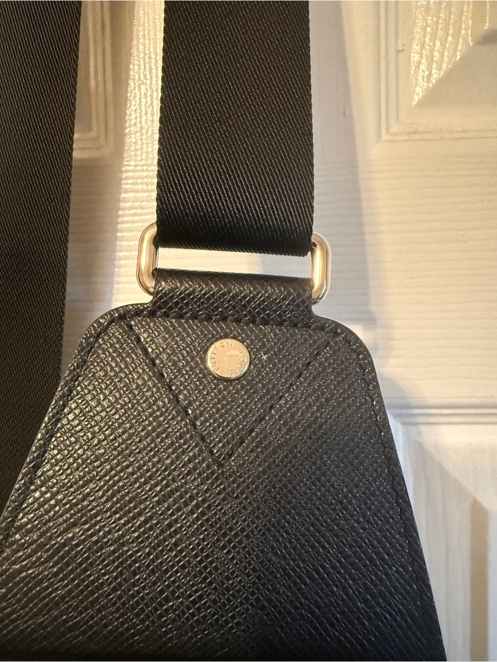 Louis Vuitton Black Leather Sling Belt Bag with Silver LV Emblem - Picture 5 of 9